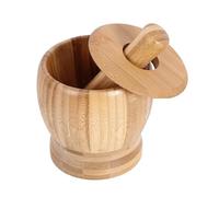 Ensemble de mortiers et pilons en bambou naturel avec bol de, L | Presse-ail, gingembre, épices, presse-purée, facile à utiliser