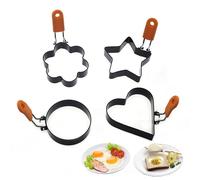 Ensemble De Moules À ?Ufs Au Plat Antiadhésifs En Acier Inoxydable - 4 Pièces Avec Poignées En Silicone Pour La Cuisson Du Petit-Déjeuner