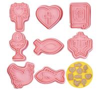 Ensemble de moules de cuisson pour communion chrétienne - 3,8 x 6,2 cm, 2 cm de profondeur, 8 pièces, kit de découpe de forme religieuse | Colombe poisson calice icône PP matériel bord lisse bis