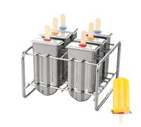 Ensemble de moules pop de glace - Plateau 6 morts en acier inoxydable avec support en métal, 100 bâtons | Moule réutilisable en congélation rapide pour cuisine, boissons, caf