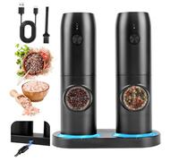 Ensemble de Moulin à Poivre Électrique, Lot de 2 moulins à sel et poivre électriques avec base rechargeable, Lumière LED Blanche, broyage pour barbecue, restaurant