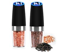 Ensemble de moulin à poivre électrique par gravité, Ensemble moulin à sel et poivre avec grossièreté réglable Shaker à épices à interrupteur automatique pour Assaisonnement solide Pack de 2 (Noir)