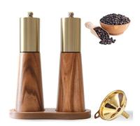 Ensemble de Moulins À Sel Et À Poivre Dorés, Salière Manuelle en Acier Inoxydable avec Base en Bois Et Entonnoir Doré Gratuit, Épaisseur Réglable, Moulin À Poivre pour Cuisine, Plateau en Bois