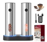 Ensemble de moulins à sel et poivre électriques : salière et poivrière rechargeables automatiques avec base de charge USB, grossièreté réglable, grande capacité de 110 ml, moulin à poivre en acier