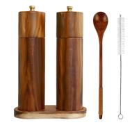 Ensemble de moulins à sel et poivre en bois d'acacia, 20,3 cm, moulins manuels avec grossièreté réglable, comprend base, cuillère et brosse de nettoyage pour la cuisine