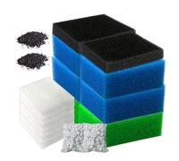 Ensemble de mousse filtrante pour aquarium, Kit de filtres Compatible Juwel Bioflow 3.0 M, 2x Bleu Grossier, 2x Bleu Fin, 2x Vert, 2x Filtres à Charbon, 2x Anneaux en Céramique, 6x Laine Filtrante