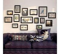 Ensemble de Mur européen Grand Multi Photo Cadres Noir Blanc Cadre Photo Ensemble 15 Cadres Salon Chambre à Coucher Photo Collage Cadre en Verre véritable Devant Solide Bois avec Montures