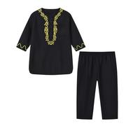 Ensemble de Musulman Moyen-Orient pour Garçon - Enfant Costume Musulman à Manches Longues et Col Rond et Pantalon - Vêtements Traditionnels Ramadan pour Dubaï Tenues Musulmanes