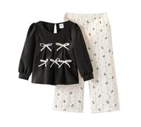 Ensemble De Naissance pour Bébé Fille Tenue Fille Ado, Ensemble Fille Mode Automne Style Coréen Haut Manches Longues Nœud Pantalon Large Tenue Deux Pièces Enfant