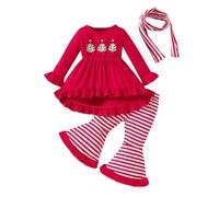 Ensemble De Naissance pour Bébé Fille Vetement Mode, Ensemble Festif Fille Haut Manches Longues à Volants Pantalon Rayé Écharpe Tenue de Célébration