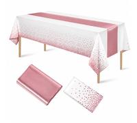 Ensemble de nappe en plastique jetable blanc et or rose et chemin de table en satin, taille de la nappe 54 X 108 pouces, taille du chemin de table 11 X 108 pouces, convient pour les mariages, les remi