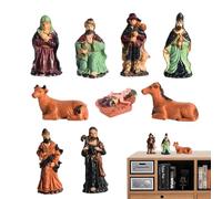 Ensemble De Nativité De Noël - Figures De Mangeur De Nativité En Résine En 9 Pièces | Affichage De La Scène Chrétienne Peinte À La Main | Personnages Stables Et Animaux Stables De La Sainte Famille