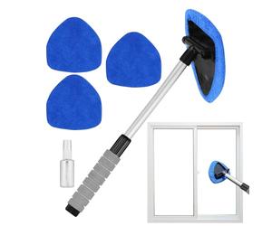 Ensemble de nettoyage de vitres de voiture - Tige de nettoyage de vitres à poignée rétractable 6 pièces, vadrouille anti-buée sans traces, outil d'essuie-glace, intérieur de pare-brise, tige de vadrou