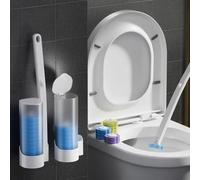 Ensemble de nettoyage mural avec brosse WC jetable et baguette, brosse de toilette jetable, système de nettoyage hygiénique pour toilettes, évier, baignoire, lavabo