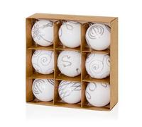 Ensemble de neuf boules de sapin de Noël blanc (6cm) de Noël Direct