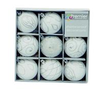 Ensemble de neuf boules de sapin de Noël blanc (6cm) de Noël Direct