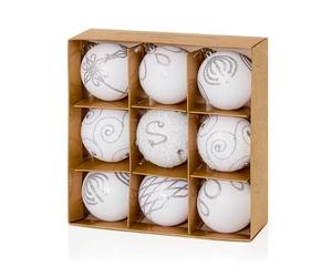 Ensemble de neuf boules de sapin de Noël blanc (6cm) de Noël Direct