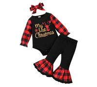 Ensemble de Noël 2PCS pour bébé Fille Mes Premiers vêtements de Noël Chandail de Velours pour bébé Pantalon à clochettes z16