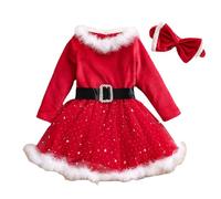 Ensemble De Noël Bébé Fille Robes, Coiffe avec Un Nœud, Tullerobe Et Maille Fête pour Enfant, Robe Manches Longues Mélange De Coton Fête Princesse Fille Ballet, Robe Enfant Trapèze Mi-Longue