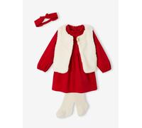 Ensemble de Noël bébé : robe, gilet en fausse fourrure, collants et bandeau assorti rouge 9M(71CM)