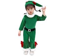 Ensemble de Noël pour Fille Chemise Manches Longues Pantalon Élégant et Bas de Cloche Tenue Festive à Trois Pièces avec Chapeau du Père Noël (Green, 3-4 Years)