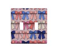 Ensemble de nœuds bleus et roses - Double interrupteur à bascule - Plaque murale - Taille standard - 11,4 x 11,4 cm