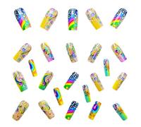 Ensemble de ongles en acrylique gradient de couleur, faux ongles carrés - Couleur carrée de faux clous de gradient,Décoration légère et insipide faite à la main pour la vie quotidienne, les fêtes, les