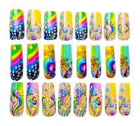 Ensemble de ongles en acrylique gradient de couleur, faux ongles carrés - Fake Rainbow Press sur les ongles | Accessoires artistiques pour le travail, l'école, la vie quotidienne, les fêtes, les dacte