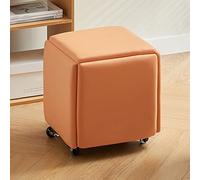 Ensemble de ottomans empilables 5 en 1 en cuir avec roulettes pour chambre à coucher, salon et salle à manger - Banc ottoman carré et repose-pieds (orange A)