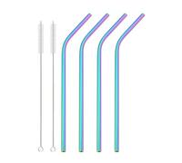 Ensemble de pailles en acier inoxydable Pailles métalliques réutilisables arc-en-ciel, ensemble en acier inoxydable 304 avec brosse, Bar à Cocktail(Rainbow-bent)