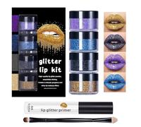 Ensemble De Paillettes Pour Lèvres - Kit De Lèvres Brillantes Avec Base Et Pinceau, Maquillage Pailleté Longue Durée Pour Femme, Parfait Pour Mariages, Halloween, Fêtes De Noël Et Occa