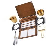 Ensemble de palette d'aquarelle pliable en bois avec bloc de dessin intégré pour voyage, peinture, croquis, outil d'artiste facile à nettoyer