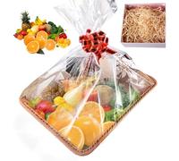 Ensemble de panier cadeau vide - Panier tressé pour cadeaux - Avec nœuds de traction et sac cadeau transparent pour panier cadeau, panier de présentation vide pour boîtes à pain, pour vacances et