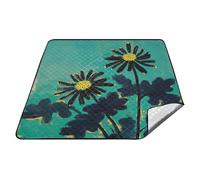 Ensemble de panier de pique-nique imperméable avec motif marguerite noire - Couverture portable d'extérieur pour femme des années 30 - Articles de pique-nique mantas para la playa