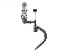 Ensemble de panier de vidange d'évier de cuisine en acier inoxydable 304, 50 mm avec double filtre et siphon anti-odeur pour éviers à cuve unique, composants en polypropylène gris (114 mm)