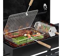 Ensemble de Paniers à Barbecue Emboîtables (1 + 1), Poignée Amovible, Acier Inoxydable 304, Accessoires Barbecue à Légumes et Crevettes, Barbecue Charbon de Bois de Camping, Cadeau Homme, Papa, Mari