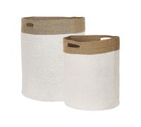 Ensemble de Paniers à Linge en Coton Tissé Blanc et Beige Clair Kardh