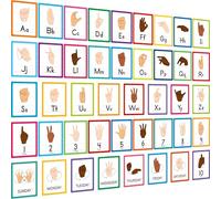 Ensemble de panneaux d'affichage de l'alphabet ASL, 43 pièces Lettres Nombres Semaine Décorations de langage des signes,26 lettres/7 jours de la semaine 1-10 Nombres Petits affiches pour la maternelle