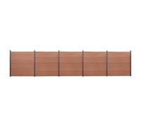 Ensemble de panneaux de clôture marron WPC 872x186 cm pour jardin terrasse balcon, barrière rigide occultant avec poteau fixation et lame en composite bois-plastique