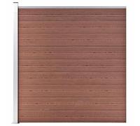 Ensemble de panneaux de clôture WPC 175 x 186 cm marron avec 9 panneaux, 1 poteau, 1 socle en acier et barre en aluminium, imprimé des deux côtés, système de construction pour une extension flexible