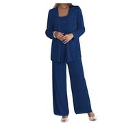 Ensemble de pantalon formel pour mère de la mariée - Grande taille - Ensemble 3 pièces avec veste pour robe de soirée de mariage, bleu marine, 42