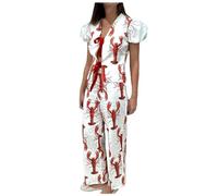 Ensemble de pantalons imprimés homard rouge pour femme - Manches courtes bouffantes - Chemise à lacets - Deux pièces - Été chic - Costume de rue - Survêtement chaud pour femme, rouge, XL