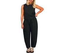 Ensemble de pantalons pour femme - Loose - À carreaux - Sans manches - Col rond - Gilet et taille élastique - Pantalon chino Y2k - Tenues vichy confortables - Deux pièces Confort