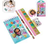 Ensemble de papeterie 5 pièces | 1 mini bloc-notes à anneaux, 1 gomme, 1 crayon, 1 règle, 1 Sharpene r | Gabbys Dollhouse Essentials pour la rentrée scolaire | Cadeaux d'été pour enfants de 3 à 12 ans