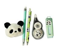 Ensemble de papeterie - 5 pièces - Motif panda - Gomme avec stylo - Pour l'école, le bureau, la maison, le dessin et l'écriture - Peut être utilisé comme cadeau d'étudiant ou récompense d'activité