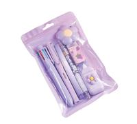 Ensemble de papeterie 7 pièces avec stylo à bille, taille-crayon, surligneur, ruban correcteur, règle et couteau utilitaire, idéal pour l'école et le bureau, violet
