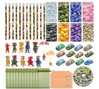 Ensemble de papeterie camouflage militaire avec crayons, carnets, autocollants pour 12 invités, anniversaire, retraite, décorations de fête, sac à friandises, piñata, récompenses