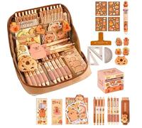 Ensemble de Papeterie Capybara, Trousse à Crayon Capybara Grande Capacité, Trousse Scolaire avec Stylo, Gomme, Autocollants, Règle, Fourniture Scolaire Étui à Crayons pour Bureau École Étudiant Enfant