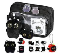 Ensemble de papeterie Chat Noir Mignon Pochette organisateur de stylos | Pochette porte-stylos Pour étudiants, écrivains, amoureux des animaux, ados, adultes, collectionneurs, artistes, planificat