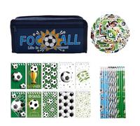 Ensemble de papeterie de football pour garçons, crayons de football, papeterie sur le thème des ballons de football, avec stylo, carnet, trousse à crayons, autocollants, fournitures de fête pour